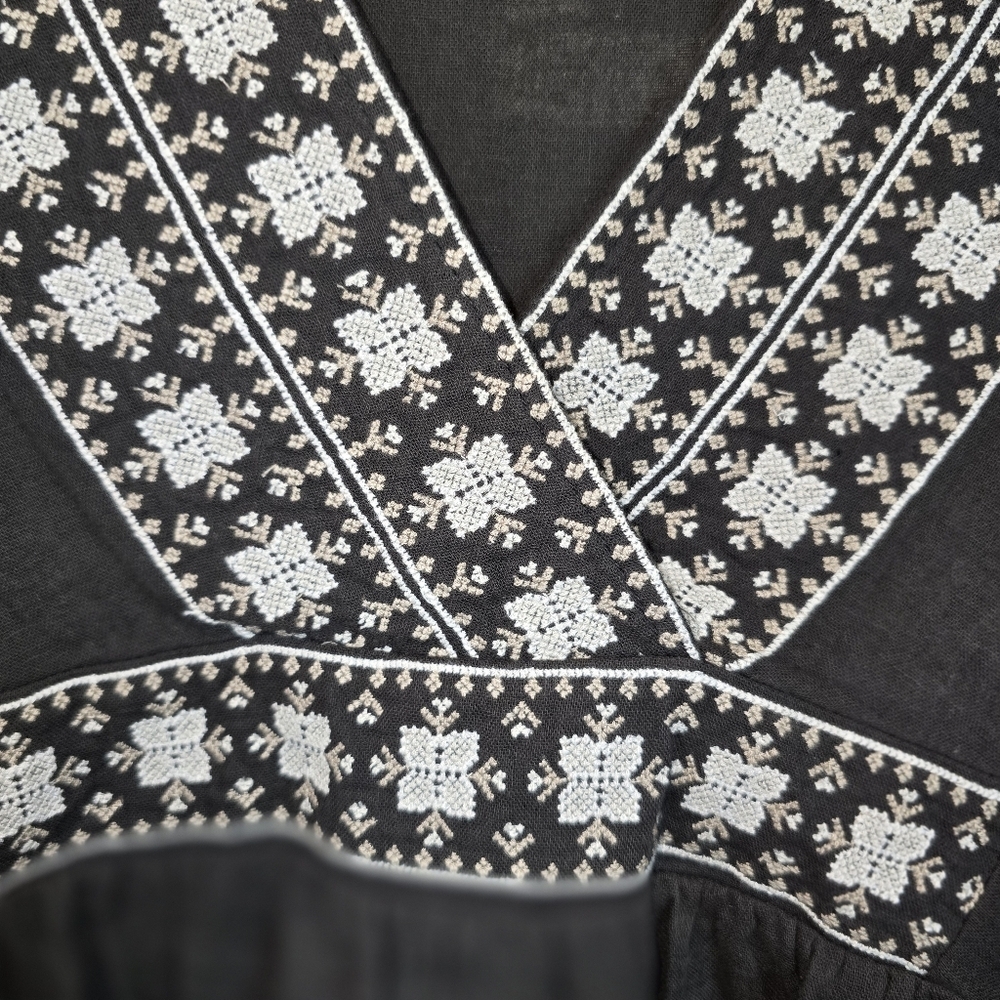 Lucky Brand Embroidered Cotton Peasant Blouse Boho V-Neck Balloon Sleeve Size M. - Picture 5 of 16